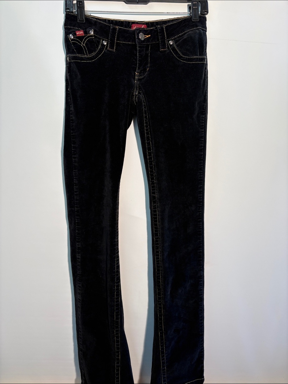 Y2K Black Velvety Corduroy Low-rise Flare Jeans with Contrast Stitching